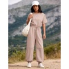 image:imageFlygo Womens One Piece Jumpsuit Casual Crewneck Wide Leg Rompers  Short Sleeve Round Neck Back Cutout Drawstring Elastic Waist Ankle Length Long Pants Travel Airport Cruise Jogger OutfitDustypink