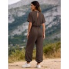 image:imageFlygo Womens One Piece Jumpsuit Casual Crewneck Wide Leg Rompers  Short Sleeve Round Neck Back Cutout Drawstring Elastic Waist Ankle Length Long Pants Travel Airport Cruise Jogger OutfitCoffee