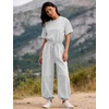 image:imageFlygo Womens One Piece Jumpsuit Casual Crewneck Wide Leg Rompers  Short Sleeve Round Neck Back Cutout Drawstring Elastic Waist Ankle Length Long Pants Travel Airport Cruise Jogger OutfitLightgrey