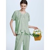 image:imageFlygo Womens Plaid 2 Piece Pajamas Sets Cotton Ruffle Lounge Sleepwear Pjs  Button Down Short Puff Sleeve Babydoll Shirt Wide Leg Elastic Waist Drawstring Pants with Pockets Y2K Gingham Matching SetsGreen