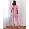 image:imageFlygo Womens Plaid 2 Piece Pajamas Sets Cotton Ruffle Lounge Sleepwear Pjs  Button Down Short Puff Sleeve Babydoll Shirt Wide Leg Elastic Waist Drawstring Pants with Pockets Y2K Gingham Matching SetsPink