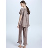 image:imageFlygo Womens Plaid 2 Piece Pajamas Sets Cotton Ruffle Lounge Sleepwear Pjs  Button Down Short Puff Sleeve Babydoll Shirt Wide Leg Elastic Waist Drawstring Pants with Pockets Y2K Gingham Matching SetsCoffee