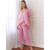 image:imageFlygo Womens Plaid 2 Piece Pajamas Sets Cotton Ruffle Lounge Sleepwear Pjs  Button Down Short Puff Sleeve Babydoll Shirt Wide Leg Elastic Waist Drawstring Pants with Pockets Y2K Gingham Matching SetsPink