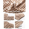 image:imageFlygo Womens Plaid 2 Piece Pajamas Sets Cotton Ruffle Lounge Sleepwear Pjs  Button Down Short Puff Sleeve Babydoll Shirt Wide Leg Elastic Waist Drawstring Pants with Pockets Y2K Gingham Matching SetsBrown