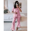 image:imageFlygo Womens Plaid 2 Piece Pajamas Sets Cotton Ruffle Lounge Sleepwear Pjs  Button Down Short Puff Sleeve Babydoll Shirt Wide Leg Elastic Waist Drawstring Pants with Pockets Y2K Gingham Matching SetsPink