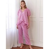 image:imageFlygo Womens Plaid 2 Piece Pajamas Sets Cotton Ruffle Lounge Sleepwear Pjs  Button Down Short Puff Sleeve Babydoll Shirt Wide Leg Elastic Waist Drawstring Pants with Pockets Y2K Gingham Matching SetsRose