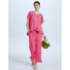 image:imageFlygo Womens Plaid 2 Piece Pajamas Sets Cotton Ruffle Lounge Sleepwear Pjs  Button Down Short Puff Sleeve Babydoll Shirt Wide Leg Elastic Waist Drawstring Pants with Pockets Y2K Gingham Matching SetsWine