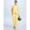 image:imageFlygo Womens Plaid 2 Piece Pajamas Sets Cotton Ruffle Lounge Sleepwear Pjs  Button Down Short Puff Sleeve Babydoll Shirt Wide Leg Elastic Waist Drawstring Pants with Pockets Y2K Gingham Matching SetsYellow