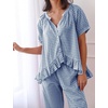 image:imageFlygo Womens Plaid 2 Piece Pajamas Sets Cotton Ruffle Lounge Sleepwear Pjs  Button Down Short Puff Sleeve Babydoll Shirt Wide Leg Elastic Waist Drawstring Pants with Pockets Y2K Gingham Matching SetsNavy