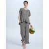 image:imageFlygo Womens Plaid 2 Piece Pajamas Sets Cotton Ruffle Lounge Sleepwear Pjs  Button Down Short Puff Sleeve Babydoll Shirt Wide Leg Elastic Waist Drawstring Pants with Pockets Y2K Gingham Matching SetsBlack