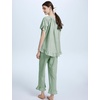 image:imageFlygo Womens Plaid 2 Piece Pajamas Sets Cotton Ruffle Lounge Sleepwear Pjs  Button Down Short Puff Sleeve Babydoll Shirt Wide Leg Elastic Waist Drawstring Pants with Pockets Y2K Gingham Matching SetsGreen