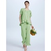 image:imageFlygo Womens Plaid 2 Piece Pajamas Sets Cotton Ruffle Lounge Sleepwear Pjs  Button Down Short Puff Sleeve Babydoll Shirt Wide Leg Elastic Waist Drawstring Pants with Pockets Y2K Gingham Matching SetsLightgreen