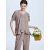 image:imageFlygo Womens Plaid 2 Piece Pajamas Sets Cotton Ruffle Lounge Sleepwear Pjs  Button Down Short Puff Sleeve Babydoll Shirt Wide Leg Elastic Waist Drawstring Pants with Pockets Y2K Gingham Matching SetsCoffee