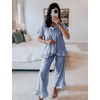 image:imageFlygo Womens Plaid 2 Piece Pajamas Sets Cotton Ruffle Lounge Sleepwear Pjs  Button Down Short Puff Sleeve Babydoll Shirt Wide Leg Elastic Waist Drawstring Pants with Pockets Y2K Gingham Matching SetsNavy