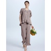 image:imageFlygo Womens Plaid 2 Piece Pajamas Sets Cotton Ruffle Lounge Sleepwear Pjs  Button Down Short Puff Sleeve Babydoll Shirt Wide Leg Elastic Waist Drawstring Pants with Pockets Y2K Gingham Matching SetsCoffee