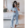 image:imageFlygo Womens Plaid 2 Piece Pajamas Sets Cotton Ruffle Lounge Sleepwear Pjs  Button Down Short Puff Sleeve Babydoll Shirt Wide Leg Elastic Waist Drawstring Pants with Pockets Y2K Gingham Matching SetsBlue