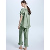 image:imageFlygo Womens Plaid 2 Piece Pajamas Sets Cotton Ruffle Lounge Sleepwear Pjs  Button Down Short Puff Sleeve Babydoll Shirt Wide Leg Elastic Waist Drawstring Pants with Pockets Y2K Gingham Matching SetsDarkgreen