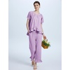image:imageFlygo Womens Plaid 2 Piece Pajamas Sets Cotton Ruffle Lounge Sleepwear Pjs  Button Down Short Puff Sleeve Babydoll Shirt Wide Leg Elastic Waist Drawstring Pants with Pockets Y2K Gingham Matching SetsPurple