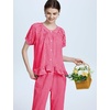 image:imageFlygo Womens Plaid 2 Piece Pajamas Sets Cotton Ruffle Lounge Sleepwear Pjs  Button Down Short Puff Sleeve Babydoll Shirt Wide Leg Elastic Waist Drawstring Pants with Pockets Y2K Gingham Matching SetsWine