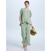 image:imageFlygo Womens Plaid 2 Piece Pajamas Sets Cotton Ruffle Lounge Sleepwear Pjs  Button Down Short Puff Sleeve Babydoll Shirt Wide Leg Elastic Waist Drawstring Pants with Pockets Y2K Gingham Matching SetsGreen