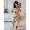image:imageFlygo Womens Plaid 2 Piece Pajamas Sets Cotton Ruffle Lounge Sleepwear Pjs  Button Down Short Puff Sleeve Babydoll Shirt Wide Leg Elastic Waist Drawstring Pants with Pockets Y2K Gingham Matching SetsBrown