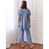 image:imageFlygo Womens Plaid 2 Piece Pajamas Sets Cotton Ruffle Lounge Sleepwear Pjs  Button Down Short Puff Sleeve Babydoll Shirt Wide Leg Elastic Waist Drawstring Pants with Pockets Y2K Gingham Matching SetsNavy