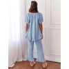 image:imageFlygo Womens Plaid 2 Piece Pajamas Sets Cotton Ruffle Lounge Sleepwear Pjs  Button Down Short Puff Sleeve Babydoll Shirt Wide Leg Elastic Waist Drawstring Pants with Pockets Y2K Gingham Matching SetsBlue