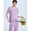 image:imageFlygo Womens Plaid 2 Piece Pajamas Sets Cotton Ruffle Lounge Sleepwear Pjs  Button Down Short Puff Sleeve Babydoll Shirt Wide Leg Elastic Waist Drawstring Pants with Pockets Y2K Gingham Matching SetsPurple