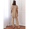 image:imageFlygo Womens Plaid 2 Piece Pajamas Sets Cotton Ruffle Lounge Sleepwear Pjs  Button Down Short Puff Sleeve Babydoll Shirt Wide Leg Elastic Waist Drawstring Pants with Pockets Y2K Gingham Matching SetsBrown