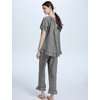 image:imageFlygo Womens Plaid 2 Piece Pajamas Sets Cotton Ruffle Lounge Sleepwear Pjs  Button Down Short Puff Sleeve Babydoll Shirt Wide Leg Elastic Waist Drawstring Pants with Pockets Y2K Gingham Matching SetsBlack