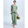 image:imageFlygo Womens Plaid 2 Piece Pajamas Sets Cotton Ruffle Lounge Sleepwear Pjs  Button Down Short Puff Sleeve Babydoll Shirt Wide Leg Elastic Waist Drawstring Pants with Pockets Y2K Gingham Matching SetsDarkgreen