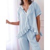 image:imageFlygo Womens Plaid 2 Piece Pajamas Sets Cotton Ruffle Lounge Sleepwear Pjs  Button Down Short Puff Sleeve Babydoll Shirt Wide Leg Elastic Waist Drawstring Pants with Pockets Y2K Gingham Matching SetsBlue