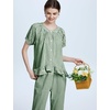 image:imageFlygo Womens Plaid 2 Piece Pajamas Sets Cotton Ruffle Lounge Sleepwear Pjs  Button Down Short Puff Sleeve Babydoll Shirt Wide Leg Elastic Waist Drawstring Pants with Pockets Y2K Gingham Matching SetsDarkgreen