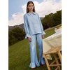 image:imageFlygo Womens Plaid Cotton Pajamas Set Ruffle Pjs Lounge Sets  100 Cotton Gingham Babydoll Shirt Ruffle Sleeve Pants Set Elastic Waist Pockets Y2K Cute Sleep Lounging WeddingBlue