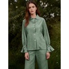 image:imageFlygo Womens Plaid Cotton Pajamas Set Ruffle Pjs Lounge Sets  100 Cotton Gingham Babydoll Shirt Ruffle Sleeve Pants Set Elastic Waist Pockets Y2K Cute Sleep Lounging WeddingDark Green