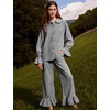 image:imageFlygo Womens Plaid Cotton Pajamas Set Ruffle Pjs Lounge Sets  100 Cotton Gingham Babydoll Shirt Ruffle Sleeve Pants Set Elastic Waist Pockets Y2K Cute Sleep Lounging WeddingBlack