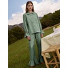 image:imageFlygo Womens Plaid Cotton Pajamas Set Ruffle Pjs Lounge Sets  100 Cotton Gingham Babydoll Shirt Ruffle Sleeve Pants Set Elastic Waist Pockets Y2K Cute Sleep Lounging WeddingDark Green