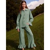 image:imageFlygo Womens Plaid Cotton Pajamas Set Ruffle Pjs Lounge Sets  100 Cotton Gingham Babydoll Shirt Ruffle Sleeve Pants Set Elastic Waist Pockets Y2K Cute Sleep Lounging WeddingDark Green