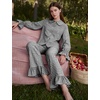 image:imageFlygo Womens Plaid Cotton Pajamas Set Ruffle Pjs Lounge Sets  100 Cotton Gingham Babydoll Shirt Ruffle Sleeve Pants Set Elastic Waist Pockets Y2K Cute Sleep Lounging WeddingBlack
