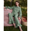 image:imageFlygo Womens Plaid Cotton Pajamas Set Ruffle Pjs Lounge Sets  100 Cotton Gingham Babydoll Shirt Ruffle Sleeve Pants Set Elastic Waist Pockets Y2K Cute Sleep Lounging WeddingDark Green
