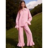 image:imageFlygo Womens Plaid Cotton Pajamas Set Ruffle Pjs Lounge Sets  100 Cotton Gingham Babydoll Shirt Ruffle Sleeve Pants Set Elastic Waist Pockets Y2K Cute Sleep Lounging WeddingPink