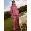 image:imageFlygo Womens Plaid Cotton Pajamas Set Ruffle Pjs Lounge Sets  100 Cotton Gingham Babydoll Shirt Ruffle Sleeve Pants Set Elastic Waist Pockets Y2K Cute Sleep Lounging WeddingWine Red