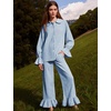 image:imageFlygo Womens Plaid Cotton Pajamas Set Ruffle Pjs Lounge Sets  100 Cotton Gingham Babydoll Shirt Ruffle Sleeve Pants Set Elastic Waist Pockets Y2K Cute Sleep Lounging WeddingBlue