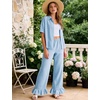 image:imageFlygo Womens Plaid Pajama Sets 2 Piece Cotton Gingham Pjs Loungewear  Button Down Short Sleeve Spread Collar Shirts Ruffled Elastic Waist Long Pants Pockets Y2k Sleepwear Cute Relaxed FitBlue