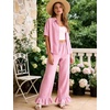 image:imageFlygo Womens Plaid Pajama Sets 2 Piece Cotton Gingham Pjs Loungewear  Button Down Short Sleeve Spread Collar Shirts Ruffled Elastic Waist Long Pants Pockets Y2k Sleepwear Cute Relaxed FitPink
