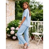image:imageFlygo Womens Plaid Pajama Sets 2 Piece Cotton Gingham Pjs Loungewear  Button Down Short Sleeve Spread Collar Shirts Ruffled Elastic Waist Long Pants Pockets Y2k Sleepwear Cute Relaxed FitBlue