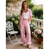 image:imageFlygo Womens Plaid Pajama Sets 2 Piece Cotton Gingham Pjs Loungewear  Button Down Short Sleeve Spread Collar Shirts Ruffled Elastic Waist Long Pants Pockets Y2k Sleepwear Cute Relaxed FitPink