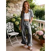 image:imageFlygo Womens Plaid Pajama Sets 2 Piece Cotton Gingham Pjs Loungewear  Button Down Short Sleeve Spread Collar Shirts Ruffled Elastic Waist Long Pants Pockets Y2k Sleepwear Cute Relaxed FitBlack