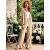 image:imageFlygo Womens Plaid Pajama Sets 2 Piece Cotton Gingham Pjs Loungewear  Button Down Short Sleeve Spread Collar Shirts Ruffled Elastic Waist Long Pants Pockets Y2k Sleepwear Cute Relaxed FitBrown