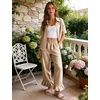 image:imageFlygo Womens Plaid Pajama Sets 2 Piece Cotton Gingham Pjs Loungewear  Button Down Short Sleeve Spread Collar Shirts Ruffled Elastic Waist Long Pants Pockets Y2k Sleepwear Cute Relaxed FitBrown